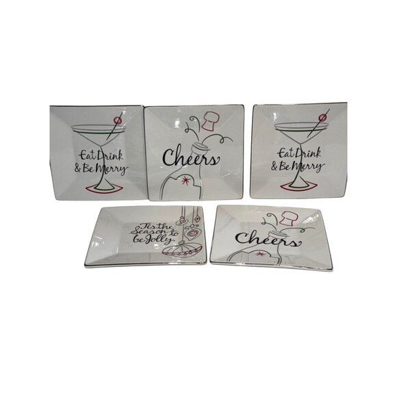 Holiday-Themed Food Network Square Plates Set Of 5 - Picture 1 of 8